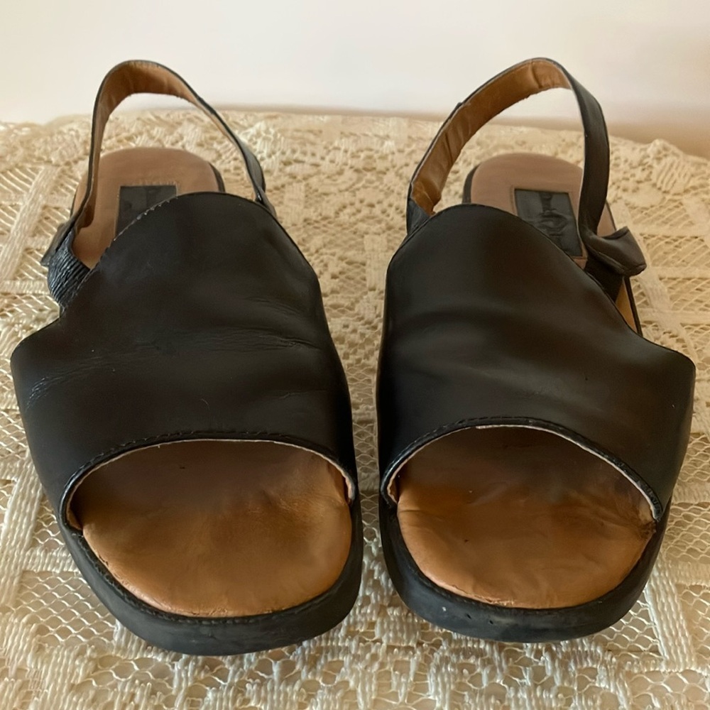Duck Head Black and Brown Leather Slingback Sandals
